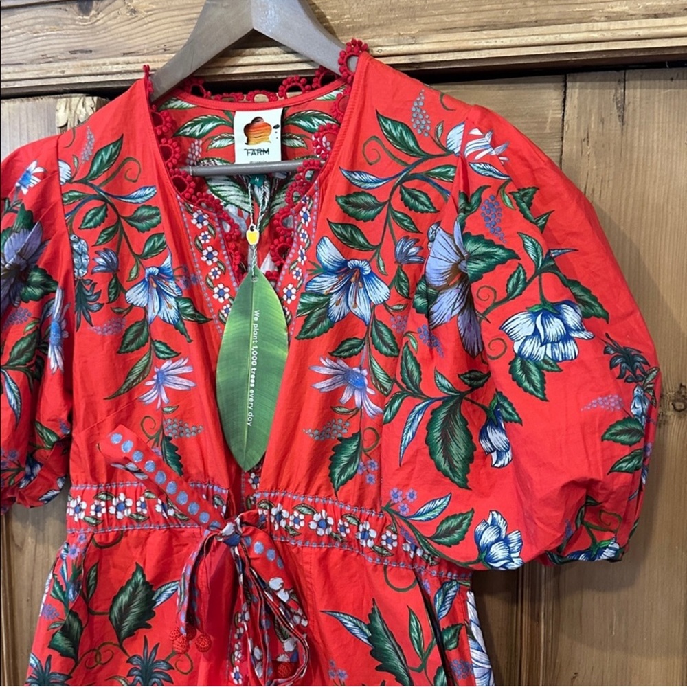 FARM Rio Red Floral Puff-Sleeve Romper - Picture 4 of 9